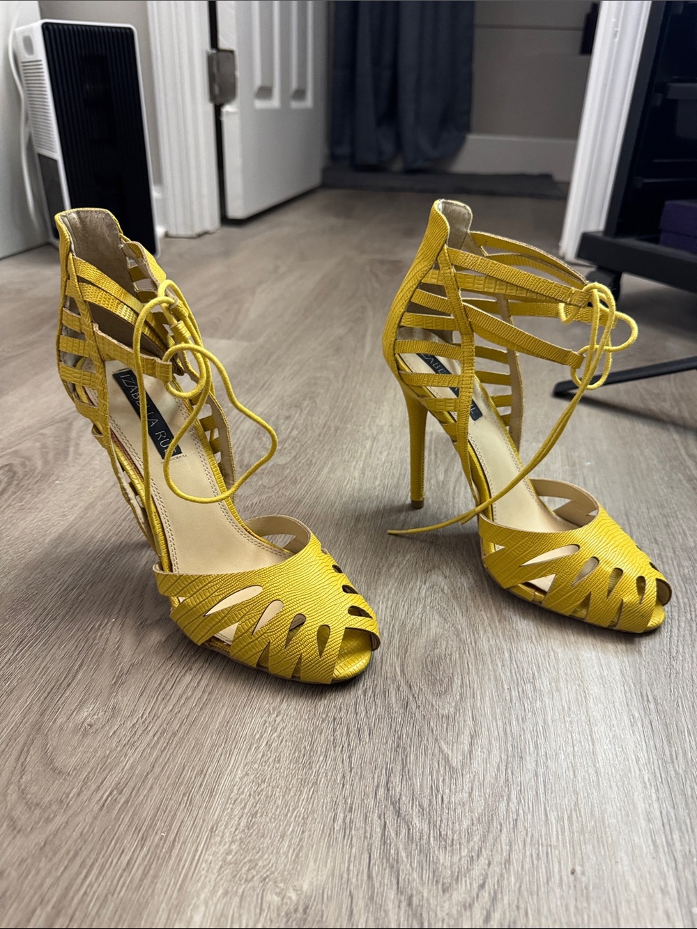 Izabella Rue Yellow Lace-Up Strappy High Heels